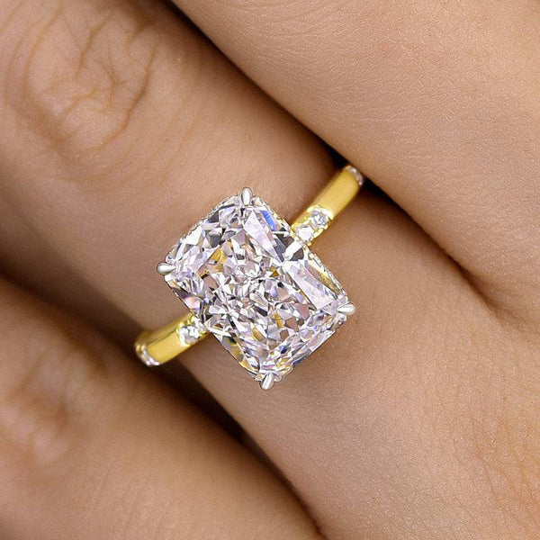 Louily Exquisite Yellow Gold Crushed Ice Radiant Cut Engagement Ring