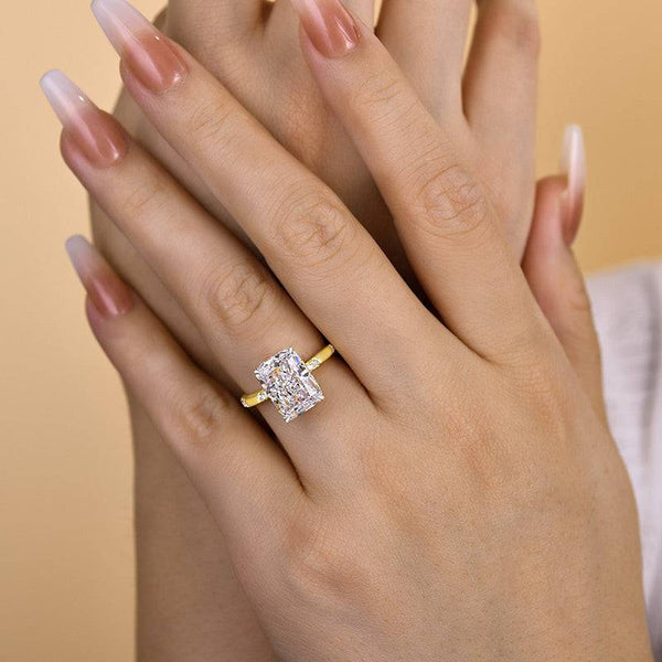 Louily Exquisite Yellow Gold Crushed Ice Radiant Cut Engagement Ring