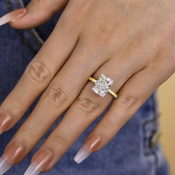 Louily Exquisite Yellow Gold Crushed Ice Radiant Cut Engagement Ring