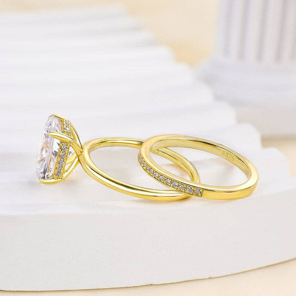 Louily Exquisite Yellow Gold Cushion Cut Bridal Ring Set In Sterling Silver