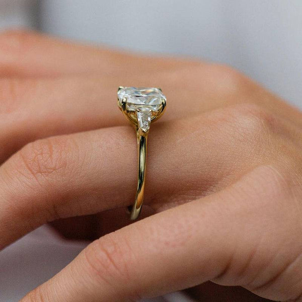 Louily Exquisite Yellow Gold Cushion Cut Three Stone Engagement Ring In Sterling Silver