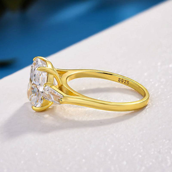 Louily Exquisite Yellow Gold Cushion Cut Three Stone Engagement Ring In Sterling Silver