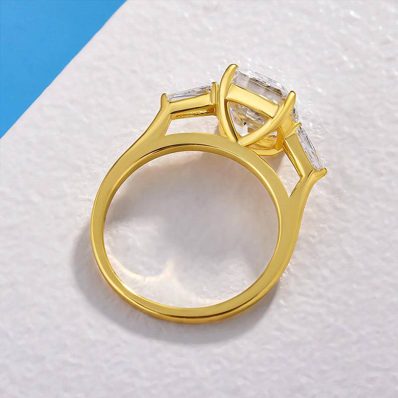 Louily Exquisite Yellow Gold Cushion Cut Three Stone Engagement Ring In Sterling Silver - louilyjewelry