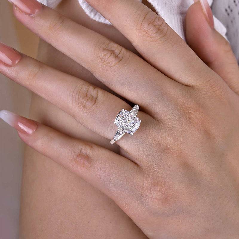 Louily Exquisite Yellow Gold Cushion Cut Three Stone Engagement Ring In Sterling Silver - louilyjewelry