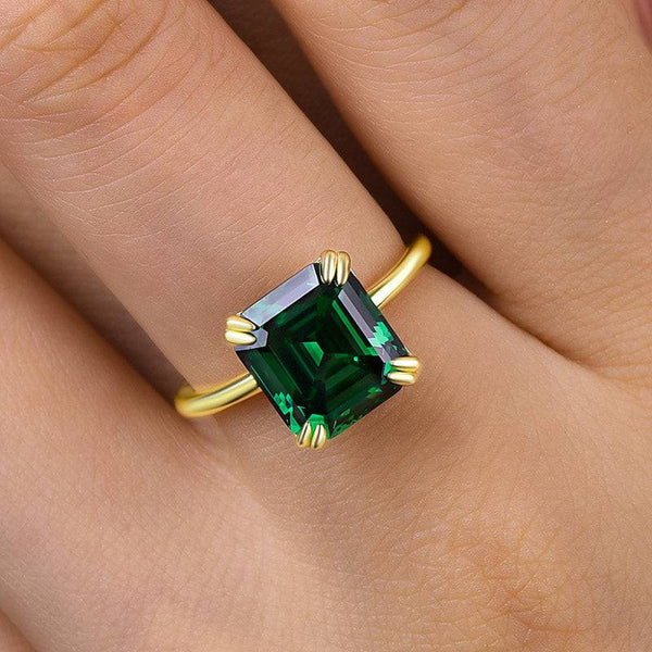 Louily Exquisite Yellow Gold Emerald Cut Engagement Ring In Sterling Silver