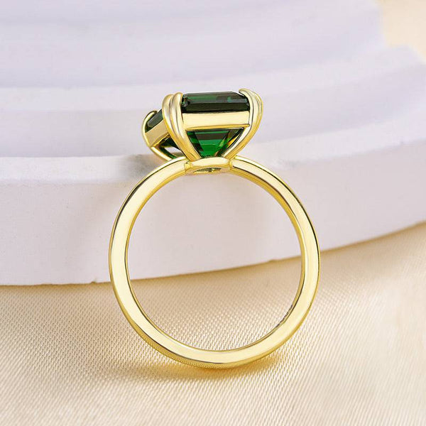 Louily Exquisite Yellow Gold Emerald Cut Engagement Ring In Sterling Silver