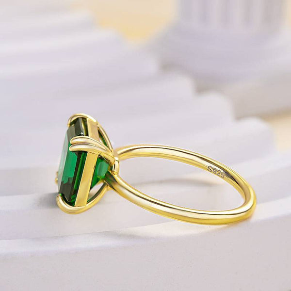 Louily Exquisite Yellow Gold Emerald Cut Engagement Ring In Sterling Silver