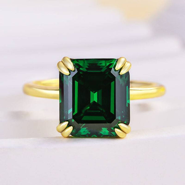 Louily Exquisite Yellow Gold Emerald Cut Engagement Ring In Sterling Silver