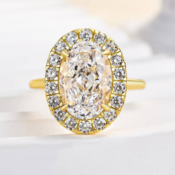 Louily Exquisite Yellow Gold Halo Oval Cut Engagement Ring In Sterling Silver