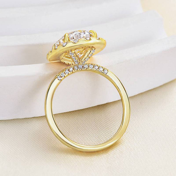 Louily Exquisite Yellow Gold Halo Oval Cut Engagement Ring In Sterling Silver