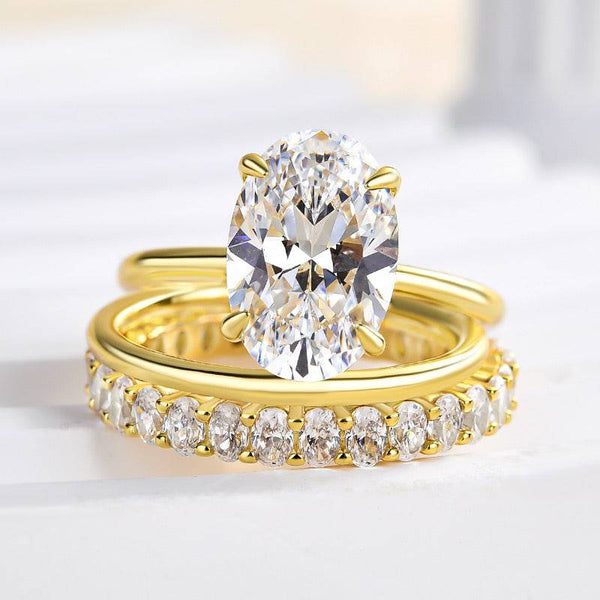 Louily Exquisite Yellow Gold Oval Cut 3PC Wedding Ring Set In Sterling Silver