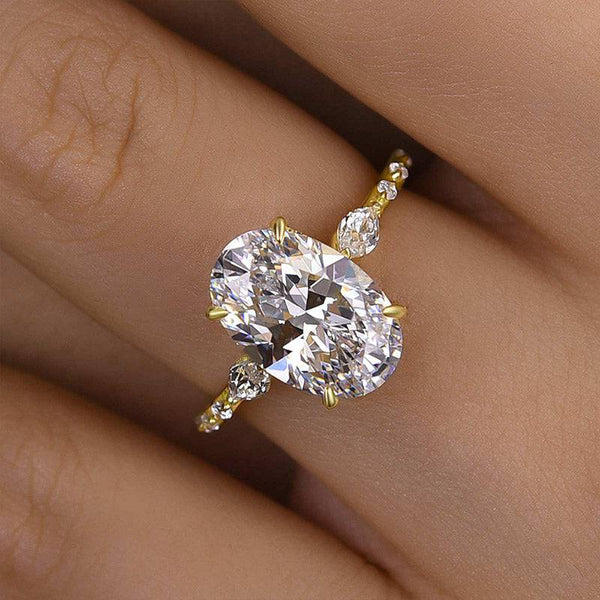 Louily Exquisite Yellow Gold Oval Cut Engagement Ring