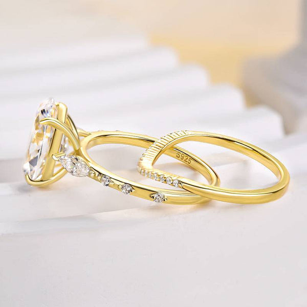 Louily Exquisite Yellow Gold Oval Cut Wedding Ring Set