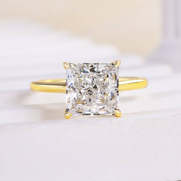 Louily Exquisite Yellow Gold Princess Cut Engagement Ring