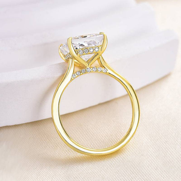 Louily Exquisite Yellow Gold Princess Cut Engagement Ring