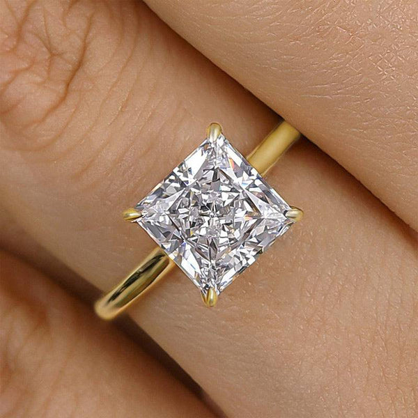 Louily Exquisite Yellow Gold Princess Cut Engagement Ring