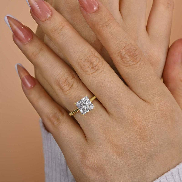 Louily Exquisite Yellow Gold Princess Cut Engagement Ring