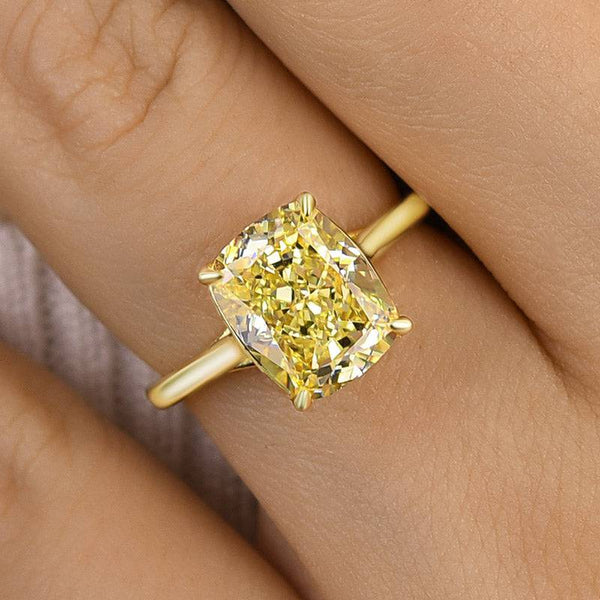 Louily Exquisite Yellow Stone Cushion Cut Engagement Ring