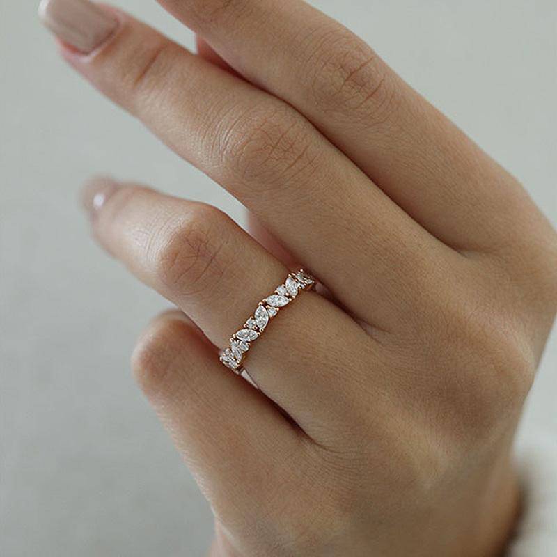 Louily Fashion Design Marquise Cut & Round Cut Wedding Band In Sterling Silver - louilyjewelry