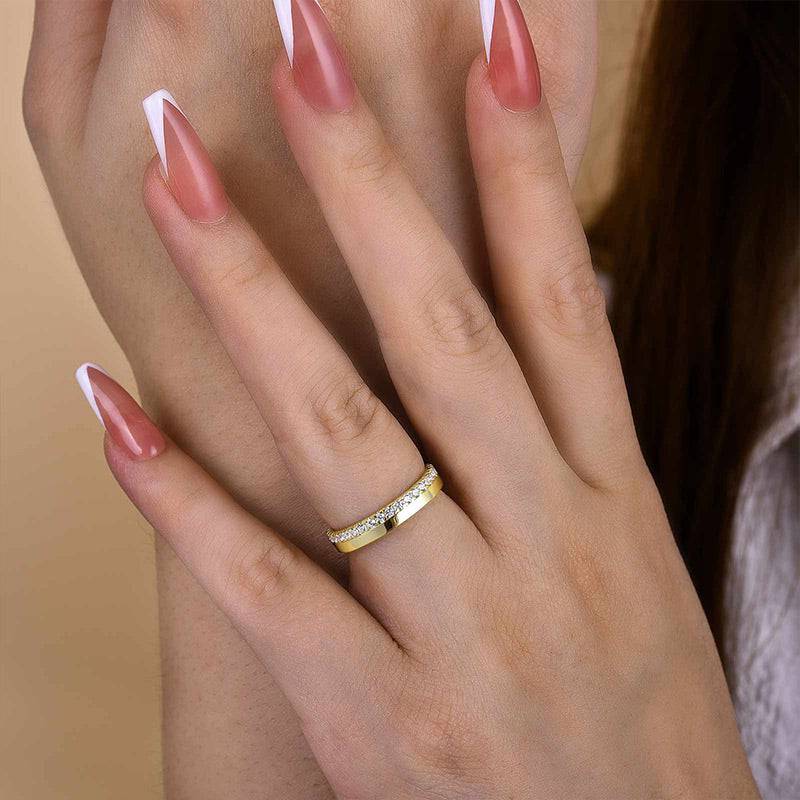 Louily Fashion Yellow Gold Round Cut Wedding Band In Sterling Silver - louilyjewelry