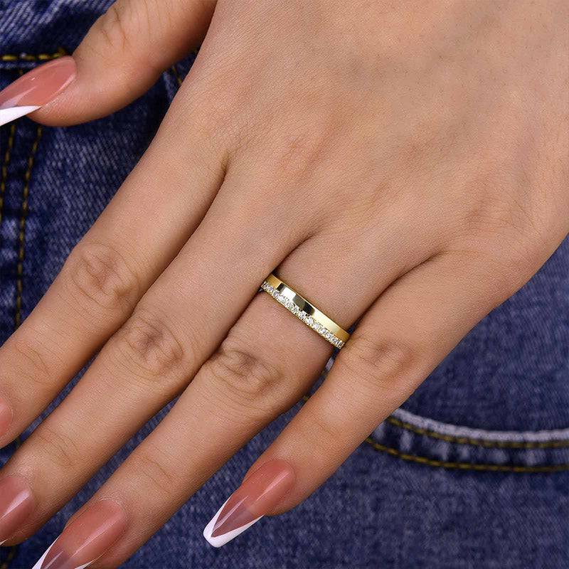 Louily Fashion Yellow Gold Round Cut Wedding Band In Sterling Silver - louilyjewelry