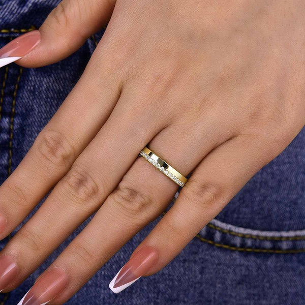 Louily Fashion Yellow Gold Round Cut Wedding Band In Sterling Silver