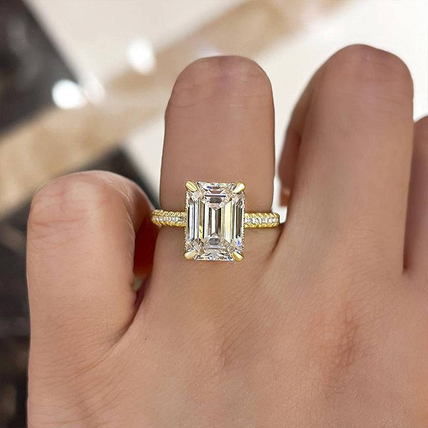 Louily Gorgeous Emerald Cut Engagement Ring For Women In Sterling Silver