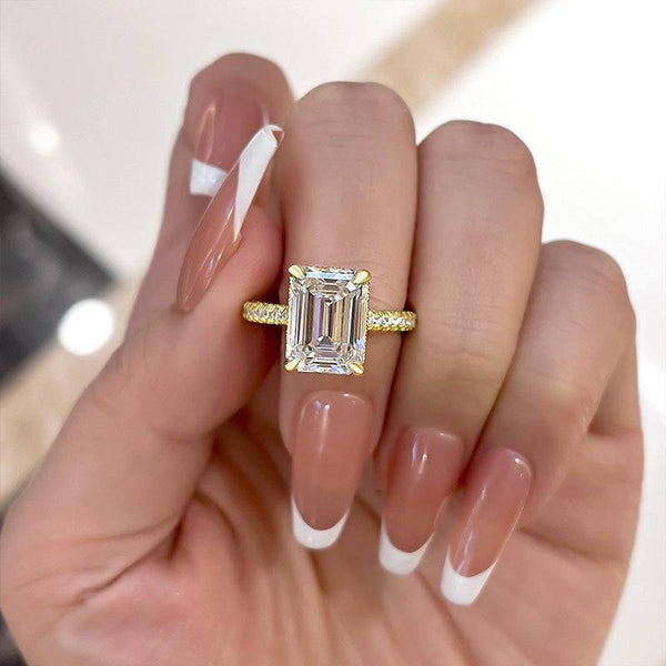 Louily Gorgeous Emerald Cut Engagement Ring For Women In Sterling Silver