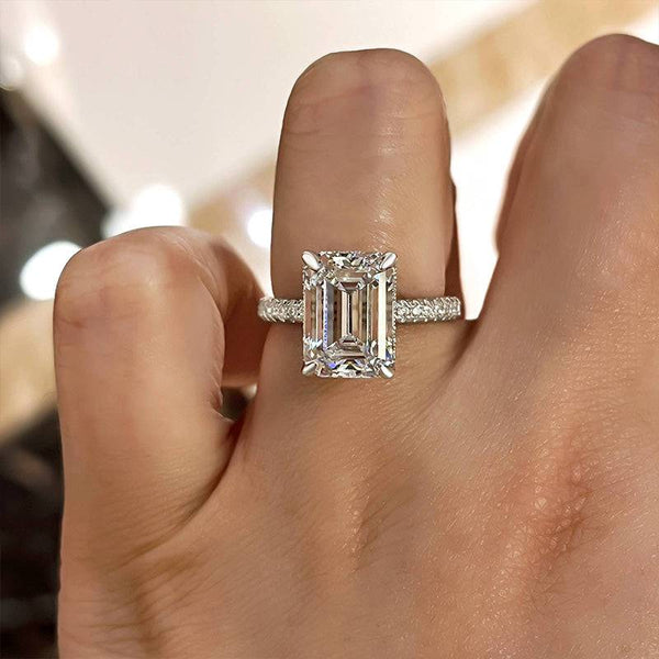 Louily Gorgeous Emerald Cut Engagement Ring For Women In Sterling Silver