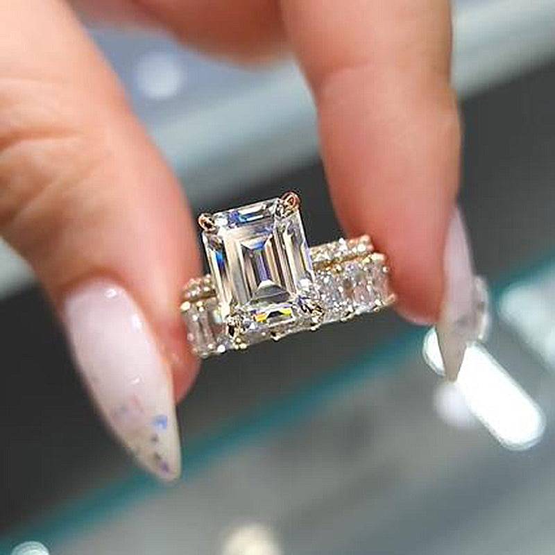 Louily Gorgeous Emerald Cut Wedding Set In For Women - louilyjewelry
