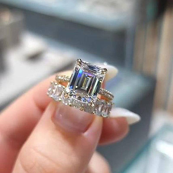 Louily Gorgeous Emerald Cut Wedding Set In For Women