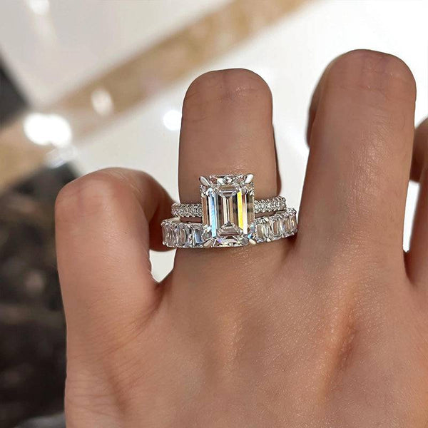 Louily Gorgeous Emerald Cut Wedding Set In For Women Sterling Silver