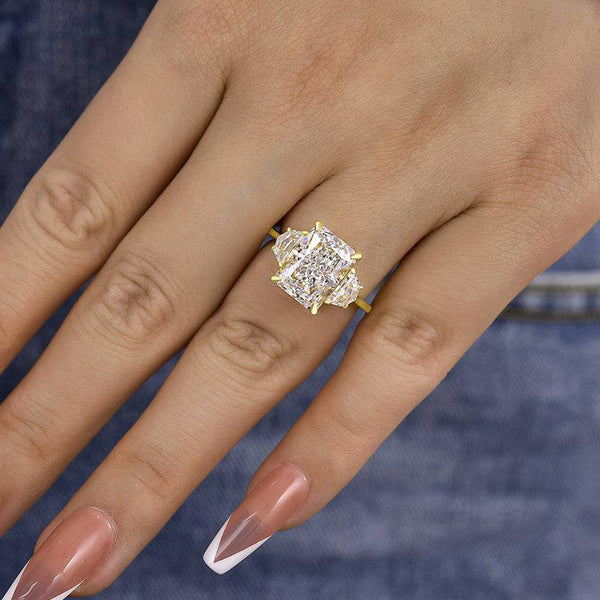 Louily Gorgeous Radiant Cut Three Stone Engagement Ring