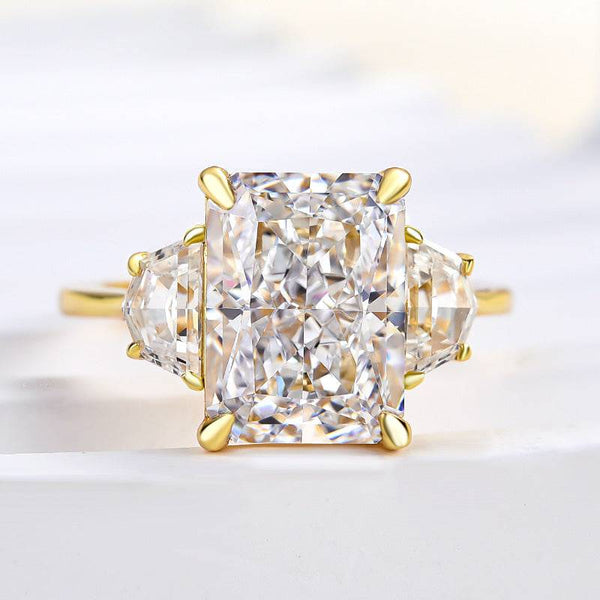 Louily Gorgeous Radiant Cut Three Stone Engagement Ring