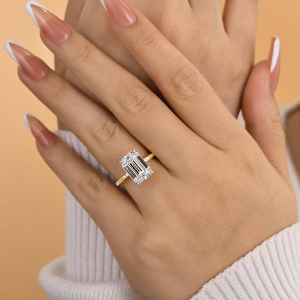 Louily Gorgeous Two-tone Emerald Cut Engagement Ring