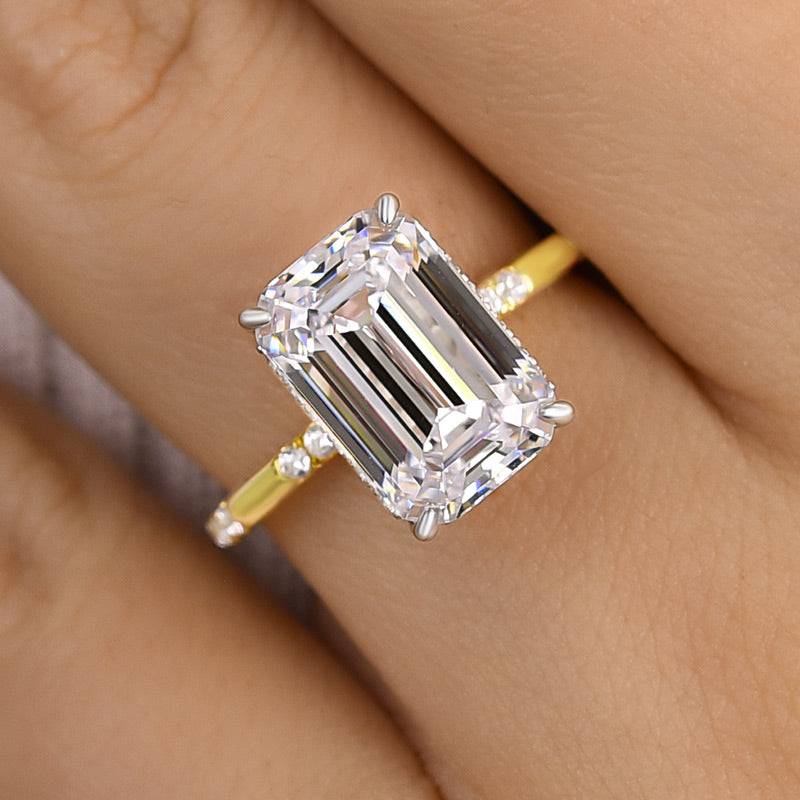 Louily Gorgeous Two-tone Emerald Cut Engagement Ring - louilyjewelry