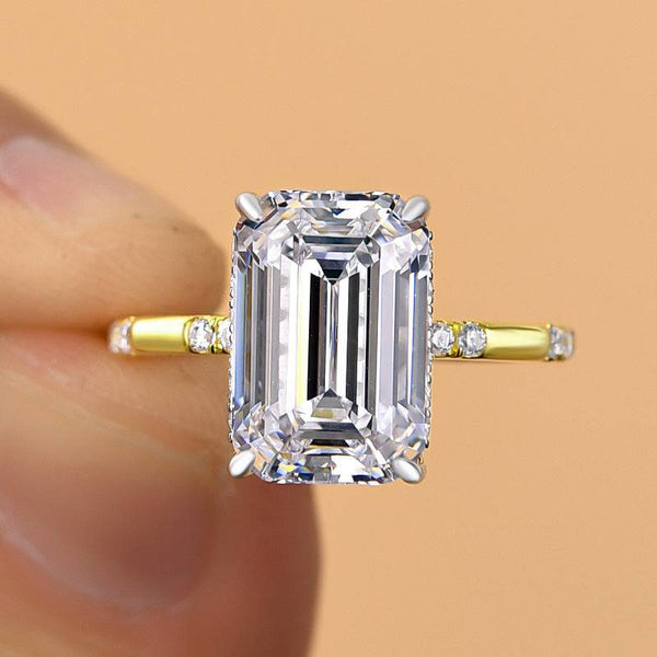 Louily Gorgeous Two-tone Emerald Cut Engagement Ring