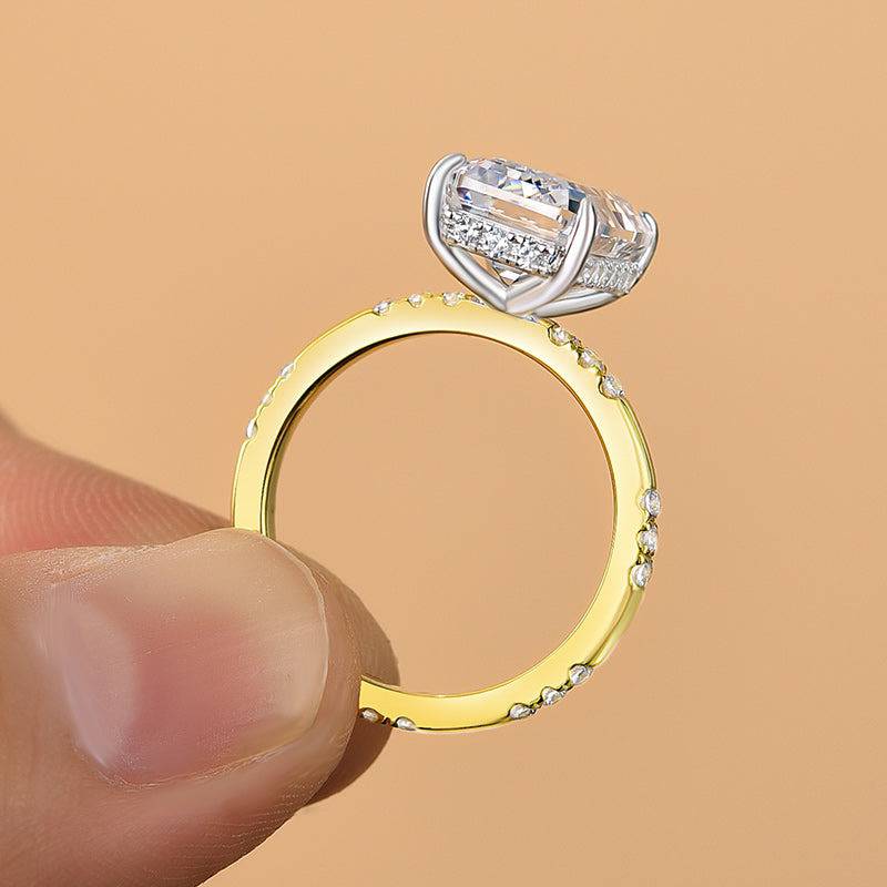 Louily Gorgeous Two-tone Emerald Cut Engagement Ring - louilyjewelry