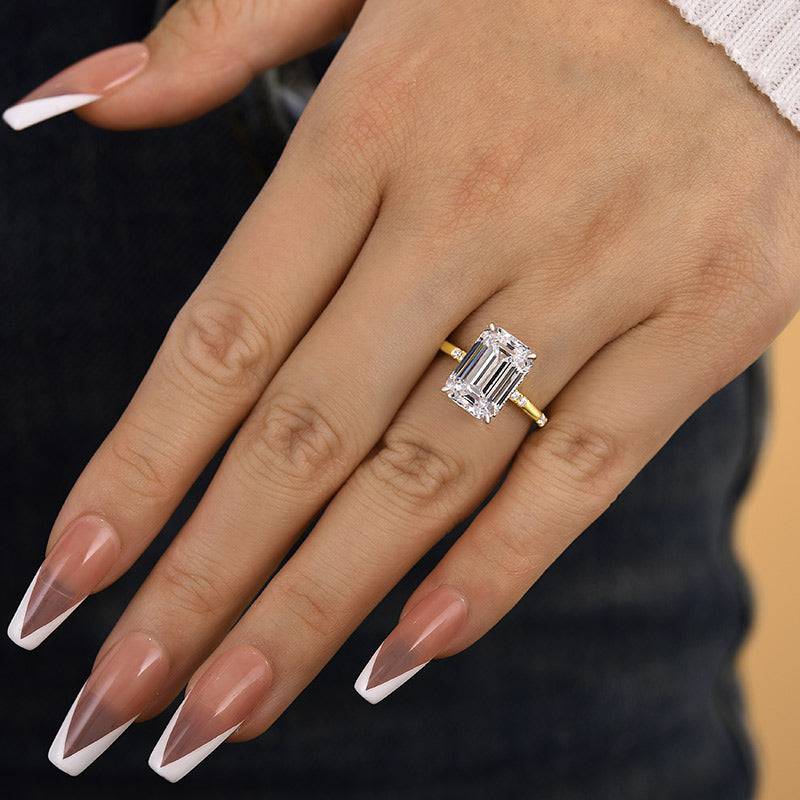 Louily Gorgeous Two-tone Emerald Cut Engagement Ring - louilyjewelry