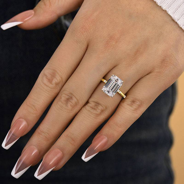 Louily Gorgeous Two-tone Emerald Cut Engagement Ring