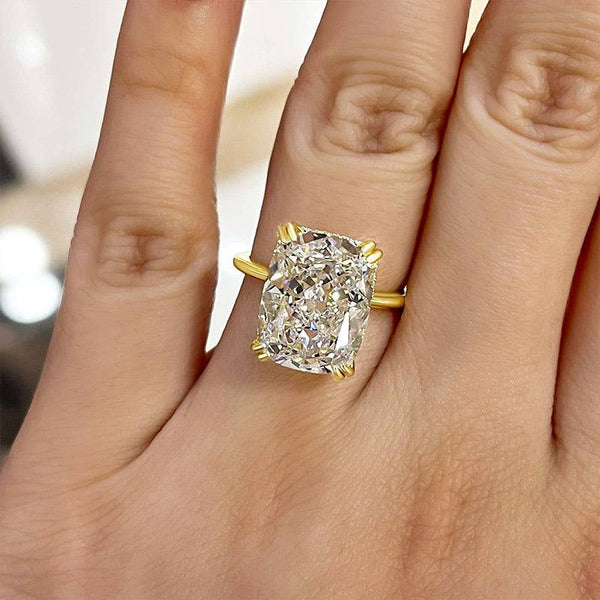 Louily Gorgeous Yellow Gold Cushion Cut Engagement Ring for Women In Sterling Silver