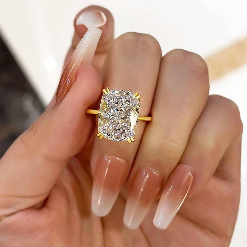 Louily Gorgeous Yellow Gold Cushion Cut Engagement Ring for Women In Sterling Silver - louilyjewelry