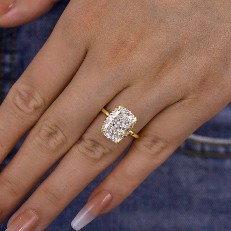 Louily Gorgeous Yellow Gold Cushion Cut Engagement Ring for Women In Sterling Silver - louilyjewelry