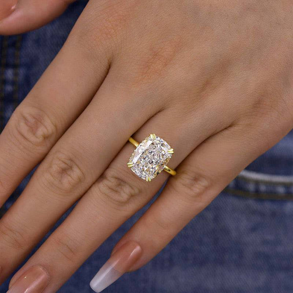 Louily Gorgeous Yellow Gold Cushion Cut Engagement Ring for Women In Sterling Silver