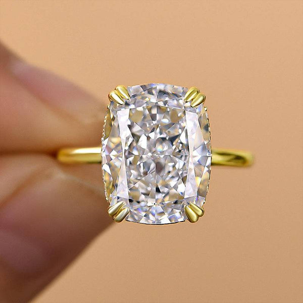 Louily Gorgeous Yellow Gold Cushion Cut Engagement Ring for Women In Sterling Silver