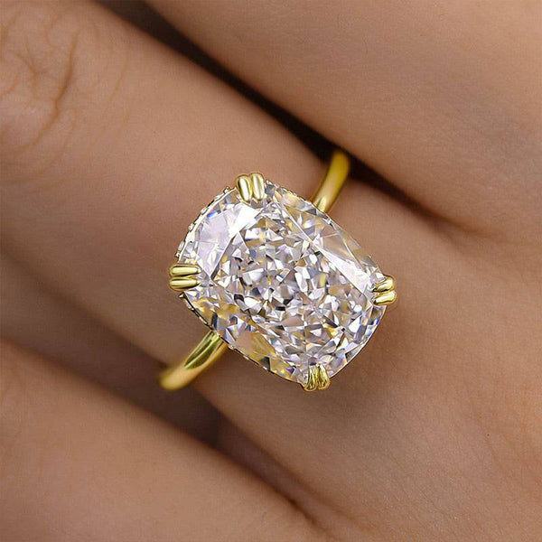 Louily Gorgeous Yellow Gold Cushion Cut Engagement Ring for Women In Sterling Silver