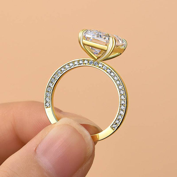 Louily Gorgeous Yellow Gold Emerald Cut Engagement Ring