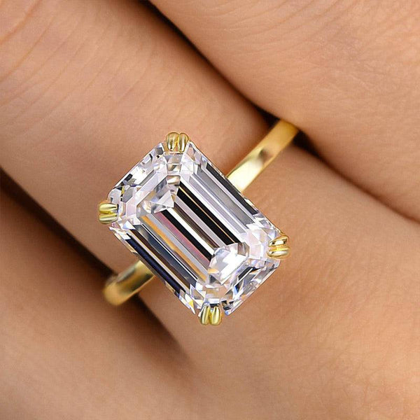 Louily Gorgeous Yellow Gold Emerald Cut Engagement Ring