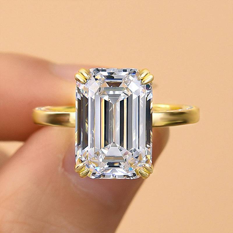 Louily Gorgeous Yellow Gold Emerald Cut Engagement Ring - louilyjewelry