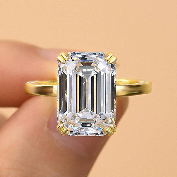 Louily Gorgeous Yellow Gold Emerald Cut Engagement Ring